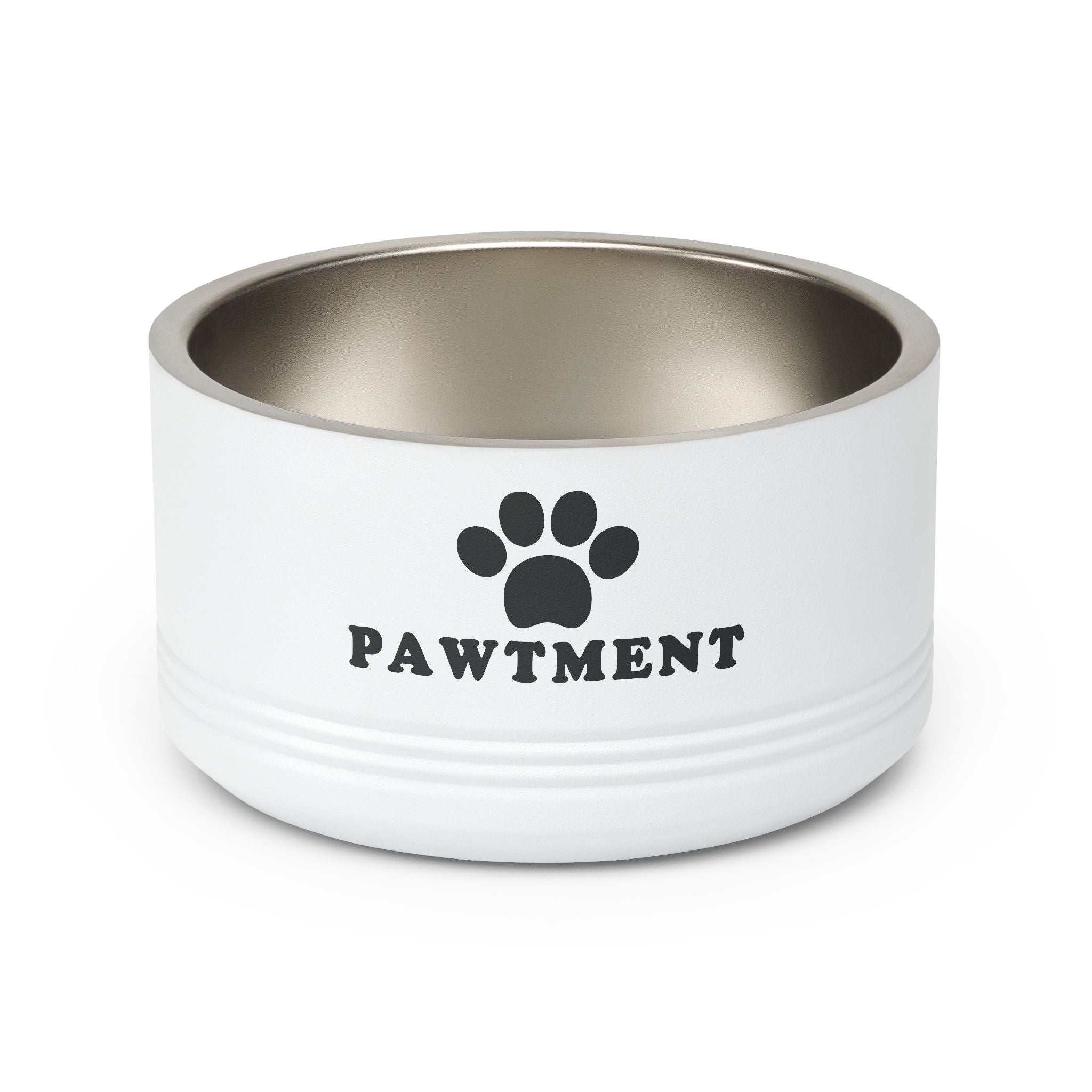 White pet bowl with 'PAWTMENT' branding on a white background